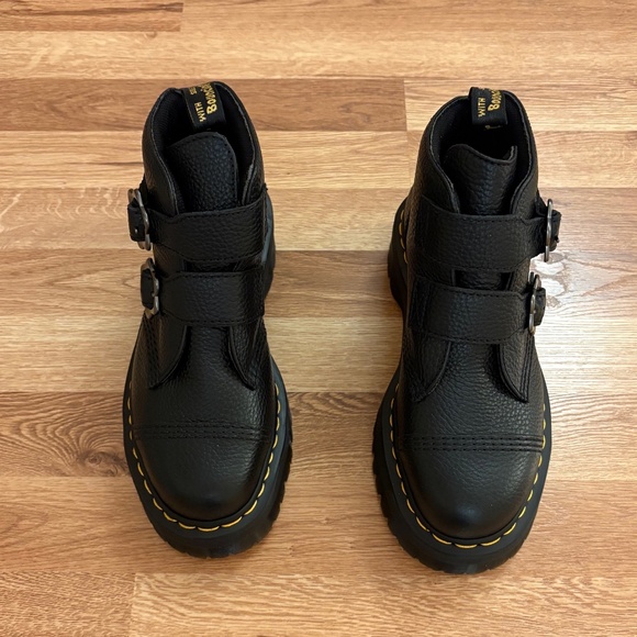 Dr. Martens Women’s Devon Flower Buckle Leather Platform Boots - Picture 2 of 12